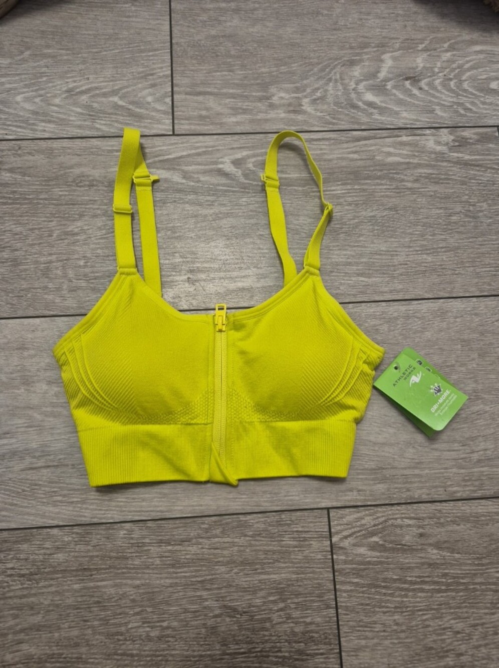 Athletic Works Women's Front-Zip Lime Yellow Medium Coverag Seamless Sports Bra